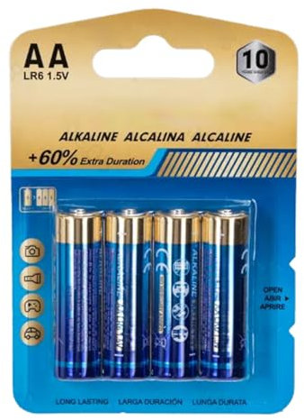 1.5V AA (LR6) alkaline batteries in pack of 4 Ideal for devices that need long-lasting and reliable power, ensuring optimal performance in their daily use.