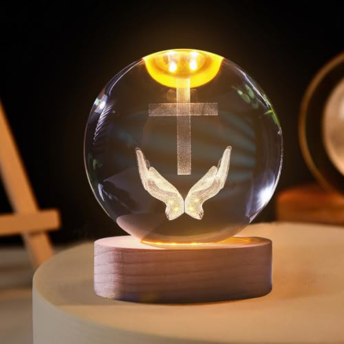 3D Kristallkugel Nachtlicht, Weihnachtsdeko Engel leuchtende Kristallkugel Nachtlicht mit LED Licht,Weihnachten Deko Engel Glaskugel Lampe mit Holzsockel,Weihnachtsgeschenke für Jungen Und Mädchen (H)