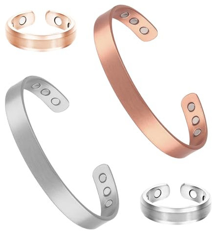 2Pcs Lymphdrainage Magnet Armband Damen Copper Mag Prostate Therapy Ring Magnetarmband Damen Magnetarmband Gesundheit Magnetschmuck Damen Öffnung Verstellbarer mit 2 Magnetringe Damen(Silber+Roségold)