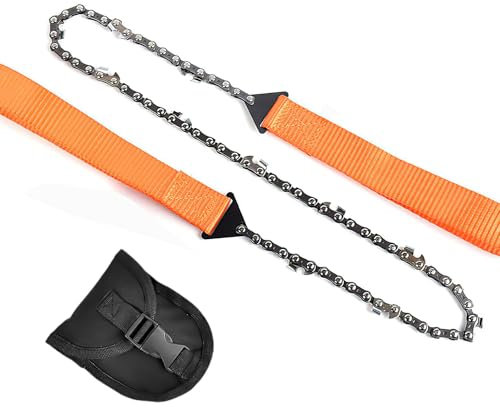 Hand Chain Saw, Portable Pocket Chainsaw for Camping and Survival, 24 Inch Heavy-Duty Steel Blade with 11 Teeth, Compact Rope Saw for Outdoor Adventures and Wood Cutting