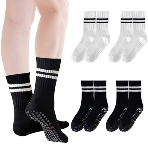Scettar 4 paia Calzini Yoga Antiscivolo Donna, Calzini Pilates Antiscivolo, Calzini Sportivi con Puntini in Gomma, Calzini Sportivi Uomo e Donna Per Yoga, Pilates,Danza,Fitness(Nero/Bianco