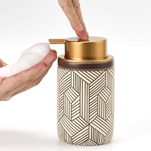 GIRLUFO Keramik Schaumseifenspender 350ml Braun – Nachfüllbarer Seifenspender Küche, Schaumseifenspender mit Großem Pumpenkopf für Bad & Küchenarbeitspl (Soap Dispenser,Seifenschaumspender)