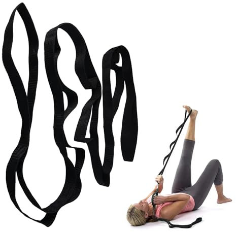Yoga Stretching Strap, 196×2.5cm Dehnungsband mit 10 Schlaufen,Yoga Stretch Gurt, Verstellbar Dehnungsband, Dehnen Stretching Band Ideal für Rehabilitation,Fitness Pilates Physiotherapie(Schwarz)