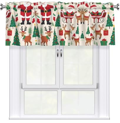 YYHWHJDE Tende corte con stampa di alberi di Natale con mantovana 137,2 x 45,7 cm, filtraggio della luce, facile installazione per cucina, bagno, lavanderia, studio