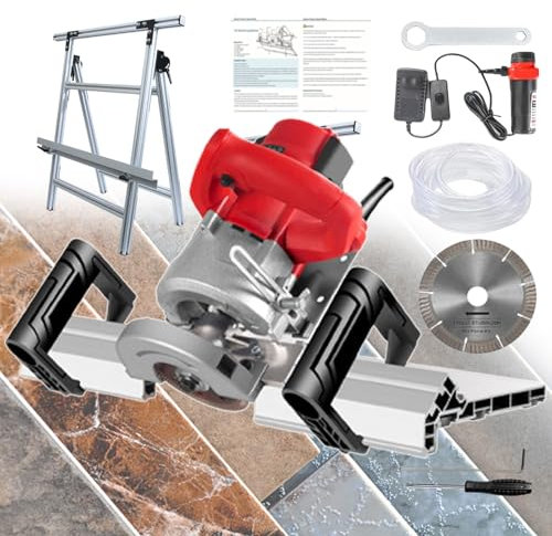 Electric Tile Chamfering Tool | Handheld Bevel Cutter with 13000 RPM Wet Water Cutting for Ceramic and Stone, Double Handle Design, Includes Spare Saw Blade