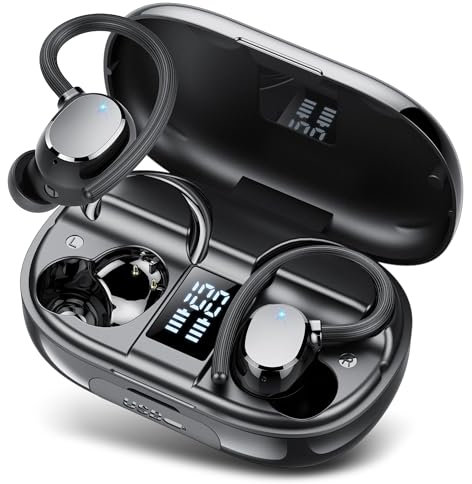 Auriculares Inalámbricos Deportivos, 2025 Nueva Auriculares Bluetooth 5.3 con 4 HD Micrófono, 128H de Reproducción con Cancelacion Ruido ENC, Cascos con Doble Pantalla LED, IP7 para Hacer Deporte