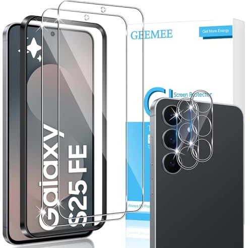GEEMEE für Panzerglas für Samsung Galaxy S25 FE 5G Schutzfolie, 2 Stück Schutzfolie mit 2 Stück Kamera Folie, 9H Härte HD Clear Anti-Kratzen Folie Schutzglas Displayfolie