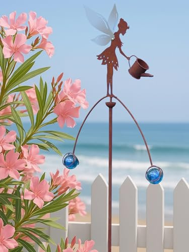 POMMERNTRAUM ® | Windspiel Gartenpendel Gartenstecker Gartendeko Gartenkunst aus Edelrost und Edelstahl Fee Elfe für den Feengarten + Zaubergarten (Zauberfee)
