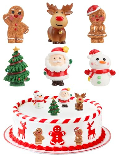 6 Stück Weihnachten Tortendeko, Miniatur Weihnachtsdeko, Cupcake Topper, Wichtel Zubehör, Tischdeko Weihnachten, Kleine Figuren für Kuchen Puppenhaus Ornamente DIY Advents Nikolaus Geschenk