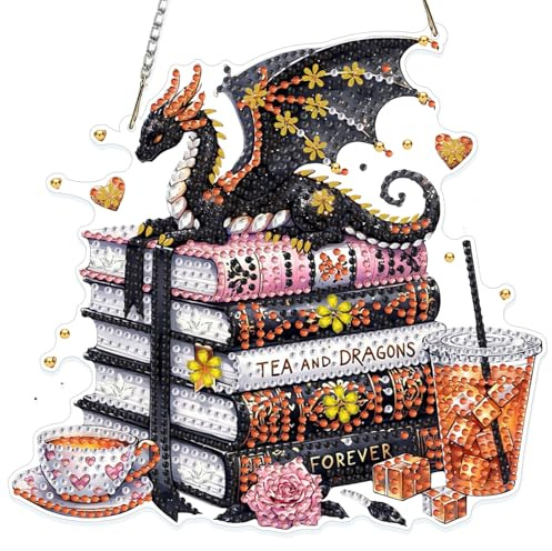 NAIMOER Drache Diamond Painting Fensterbilder Beidseitige, Diamond Painting Anhänger mit Kette, Buch Diamant Malerei Bilder Kristall Fensterbilder für Geschenk Wand Dekoration