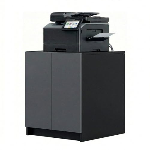 InnoFurn Druckerschrank Elona, Druckerkommode mit Soft-Close & Push-to-Open, Druckertisch, Büromöbel, Home Office & Büro, Schwarz/Anthrazit matt (51 x 60,5 x 54 cm)