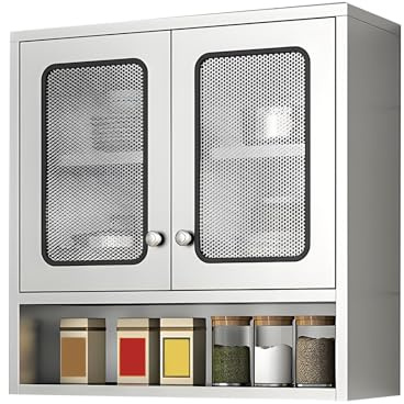 Küchenschrank Hängend mit Abnehmbaren Böden Edelstahlschränke Hängeschrank Bad Große Kapazität für Küche Garage Balkon und Außenbereich(Mesh Door,80 * 30 * 70cm)