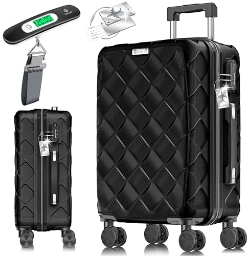 KESSER® Reisekoffer 84L Koffer Handgepäck ABS Hartschalenkoffer mit Zahlenschloss, Kofferwaage & Reisebrieftasche 360° Rollen | Rollkoffer für Business & Reise Trolley Black