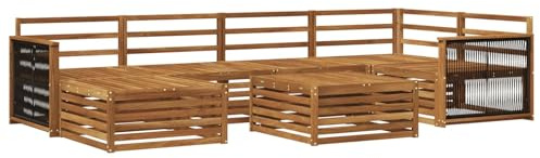 vidaXL Outdoor-Sofagarnitur 7 pcs Natur, Moderne Garten-Sofa, wetterfeste Lounge-Garnitur für Terrasse, Bequeme Sitzmöbel, tolles Relaxen