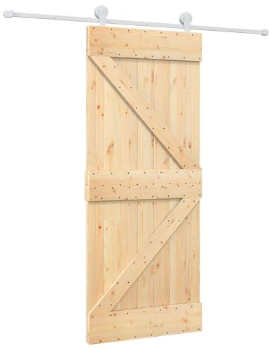 HETFTJN Schiebetür Holz Weiß Natur 85 x 210 cm Massivkiefer Komplettset - Moderne Zimmertür Schiebesystem mit 200 cm Laufschiene aus Stahl für Innenbereich Wohnzimmer Flur Raumteiler Platzsparend