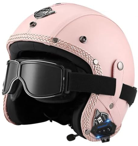 Caschi Jet E Demi-Jet Moto Bluetooth Casco Mezzo DOTECE Omologato Aperto Cascosretrò Moto Caschi Cromwell Con Occhiali Adulti Casco Moto Scodella Per Scooter Street 4,XXL:63-64CM