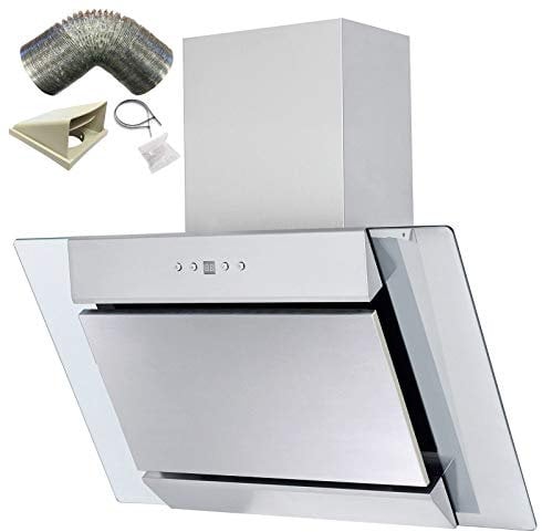 SIA AGL71SS 70cm Angled Stainless Steel And Glass Chimney Cooker Hood Kitchen Extractor Fan With LED Lights And 1m Flexible External Ducting Kit