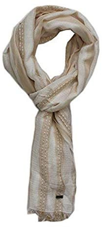 BOSS Hugo Unisex Gestreifter Schal 'Elitos' Modal Mix Exklusiv Italian Stoff Hellbeige