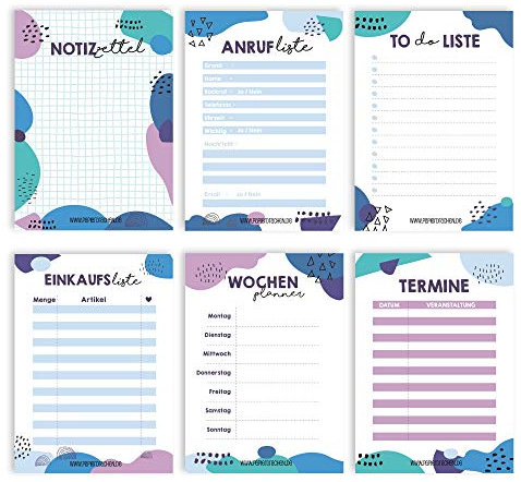 Papierdrachen 6 Notizblöcke für Termine, Wochenplaner, to do Liste, Einkaufslisten und mehr - Tagesplaner und Wochenplaner Abstrakt bunt - Ideal für Schule, Uni und Haushalt - DIN A6