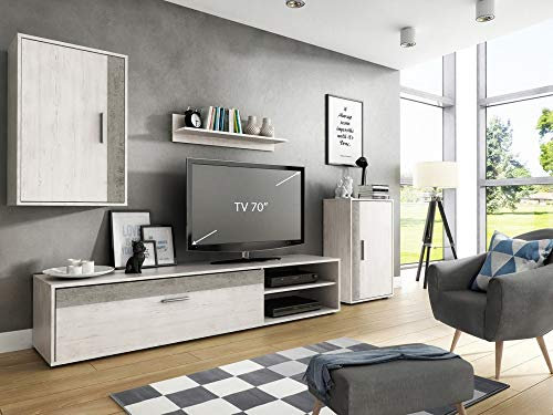 Beauty.Scouts Wohnwand Carlotta III 4-teilig weiß Betonoptik Holznachbildung 270x190x42cm (B/H/T) Mediawand TV Wand Kommode Regal Lowboard Fernsehtisch