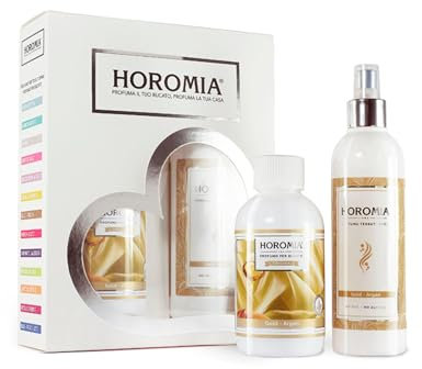 HOROMIA Horotwins Profuma Bucato 250ml e Deo Tessuti Spray 250ml - Confezione Regalo Gold - Argan