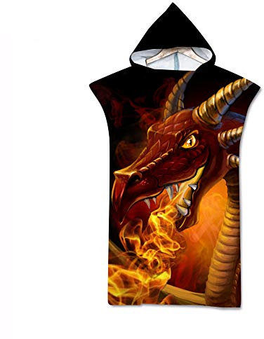 Hooded Poncho, DOTBUY Dinosaurier-Dämon Drucken Mikrofaser Strandtücher Bademantel Poncho mit Kapuzen Strandtuch Badeponcho Duschtuch Sport Handtuch für Schwimmen (75 * 140cm,A)