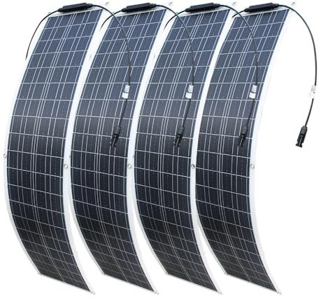 Panel solar flexible de 200 W, 12 V, monocristalino, resistente al agua y ultrafino, para caravanas, barcos, casas y superficies irregulares (50 W x 4)