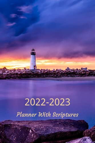2022-2023 Planner With Scriptures: Monthly Calendar with Bible Verses, blue lighthouse