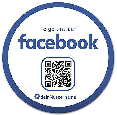 Social Media Aufkleber mit QR Code Link für Firmen Unternehmen Marken Sticker personalisiert für Auto Bus Schaufenster Theke Marketing Werbung (02 Facebook, Rund)