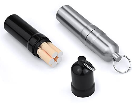 Schlüsselanhänger Zigarettenetui 2PCS wasserdichte Runde Zigaretten Kasten Zahnstocher Halter für Zigaretten Taschen Box Mini kleine Metall Pillendose Aluminium Schlüsselanhänger für Herren Frauen