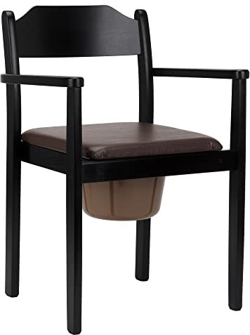 MaJSL DUHA Chaise percée hygiénique en bois de qualité supérieur - Seau amovible avec couvercle - Aide aux toilettes certifiée (noir)