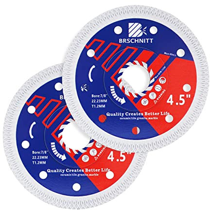 Super Thin Diamond Porcelain Saw Blade with X Teeth,BRSCHNITT 2pcs 4-1/2 Inch (115mm) Diamond Cutting Disc with Reinforced Core Center for Dry/Wet Cutting Porcelain Tile Ceramic Marble Granite