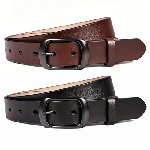 West Leathers [2 Pack Leather Belt Women-Womens Leather Belt with Pin Buckle-Belts for Women for Jeans, Pants, Dresses (Medium: 30-33)