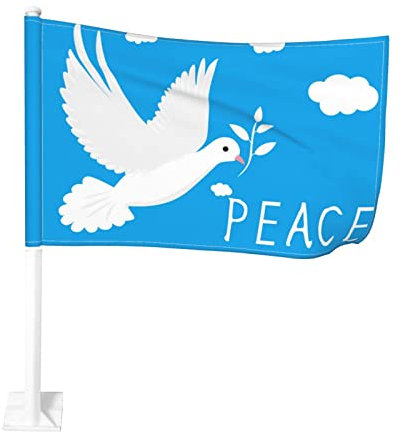 MEMOPJIAJIA Flagge Frieden Freiheit Autofenster Flagge(ohne Halterung) Autofahne Taube Peace Fahne Auto Klein 45x30cm 1 Piece Friedenstaube mit and Love, Blau