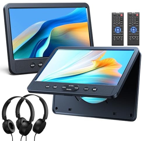 NAVISKAUTO Lecteur DVD Voiture Portable, HDMI Input 10,5 Ecran d'appui tête, 2 Lecteur DVD Voiture indépendant Compatible avec Multi Format, DVD Voiture Equipé Chargeur Mural,Non Batterie