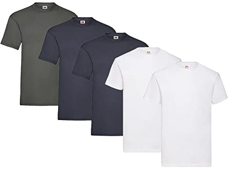 Fruit of the Loom Men's T-Shirt, 2 x White + 2 x Dark Blue + 1 x Graphite + 1 x Purchase Block, M