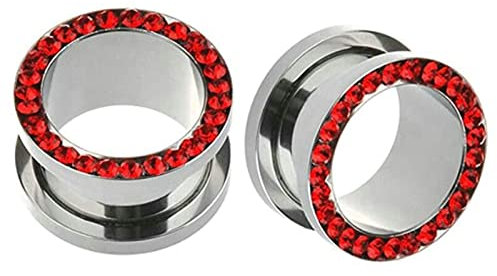 Homxi 2er Set Flesh Plug 8mm,Ohrringe Chirurgenstahl Plug Herren Plug Ohrringe 0G mit Rot Zirkonia Flesh Plug Set Rot