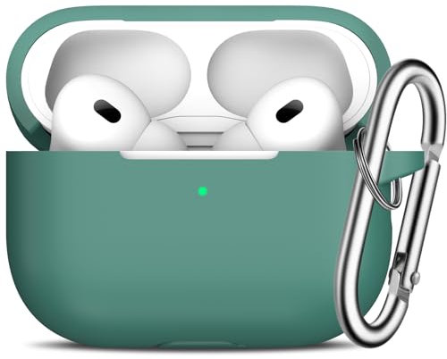 R-fun Kompatibel mit AirPods Pro 2/1 Generation Hülle Cover mit Schlüsselanhänger, Vollschützende Silikonhülle Kompatibel mit Apple AirPods Pro 2022/2019 Ladehülle,Kieferngrün