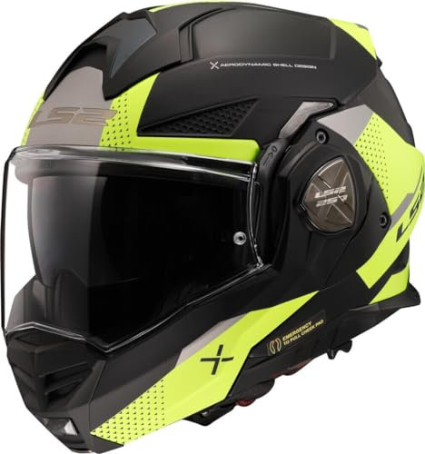 LS2, Klapphelm Motorrad ADVANT X Oblivion Matt Black H-V Yellow, S