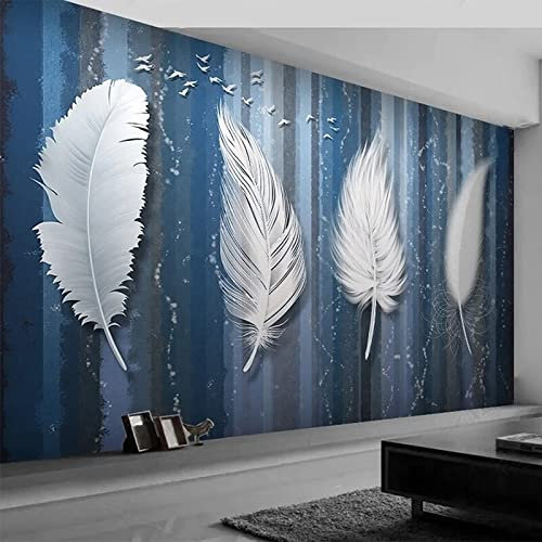 XAONUO Feder Selbstklebendes Wandbild Feder Weiß Muster 3D Wandtattoo Wandsticker Schlafzimmer 300X200Cm Wanddeko Wandaufkleber Wohnzimmer Tapete Wasserdichtes Pvc Wandbild Hintergrund