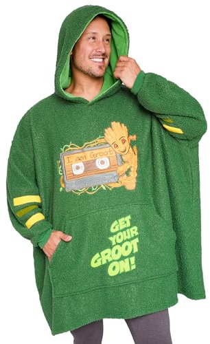 Marvel Fleece Hoodie Decke Männer Teenager, Deadpool Groot Oversized Hoodie Herren, Decke zum Anziehen Merch Geschenke (Grün Groot)