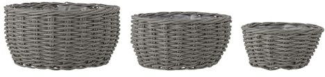 Bloomingville Fioria Blumentopf, Grau, Polyrattan; D36xH17/D42xH20/D50xH22 cm, Set of 3