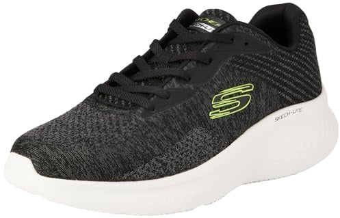 Skechers Herren Skech-lite Pro Faregrove Sneaker, Schwarzer Rundstrick-Synthetik-Limettenbesatz, 45 EU
