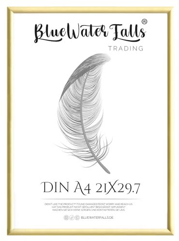 Bluewaterfalls Trading Bilderrahmen Gold Metall DIN A4 21x30 cm | Dokumentenrahmen 21x29,7 cm | Alu-Bilderrahmen Aluminium Metallrahmen | Picture Frame A4 Fotorahmen