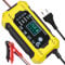 TIPOW Caricabatterie Auto, Carica Batteria per Auto di Carica 6A/12V Multi Protezioni di Carica Automatico Caricatore Intelligente, Mantenitore Batteria Moto con Schermo LCD Touch Screen