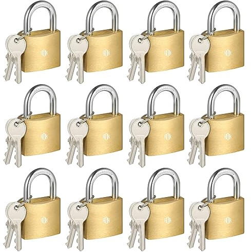 HOX Solid Brass Keyed-Alike Padlock, Hardened Steel Shackle, 30mm, 12-Pack | Solid Brass Construction, Weather-Resistant Protection, Hardened Steel Shackle, Ideal for Storage Unit, Garages and Fence
