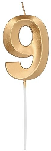 Folat 24239 Kuchen Kerze Glamour Ziffer/Zahl 9 Gold Metallic Geburtstagskerzen für Geburtstag, Geburtstagsdeko, für Kinder Partys, Hochzeiten, Firmenfeiern, Jubiläen, 7 cm