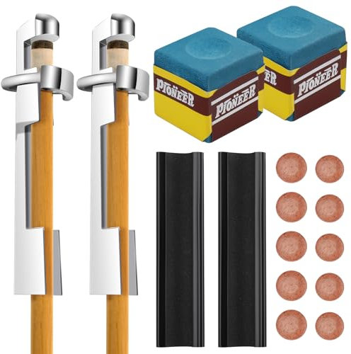 DSLSQD 17 Pcs Pool Cue Tips Replacement Kit Include 10 Pool Cue Tips 2 Stainless Steel Cue Tip Clamp 2 Cue Tip Shaper 2 Chalk Cubes Pool Cue Repair Kit for Billiard Table Cue Tips Accessories