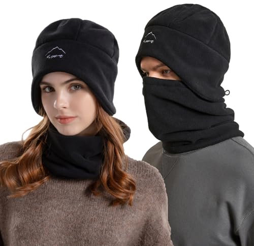 FUBABCO Winter Warm Mütze Schal Set Unisex, Polar Fleece Ohrenklappen Mütze und Halswärmer Schal Set Thermische dicker Fleece gefüttert Winddicht Wintermütze Loop Schal für Herren Damen