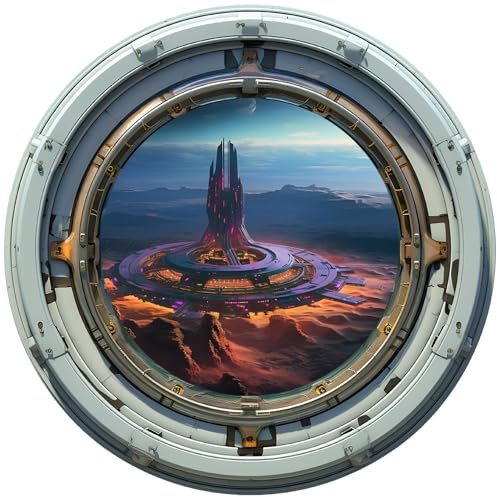 Samunshi Wandtattoo Bullauge mit Space Base Fenster in andere Welt Portal Schiffsfenster Kinderzimmer Wandaufkleber (50x50cm Space Base)